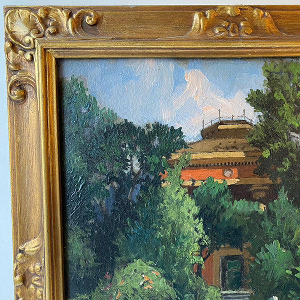 Oil on Canvas Painting, Building Garden Entrance