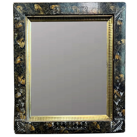 Small American Aesthetic Movement Faux Shell, Gilt and Painted Wall Mirror