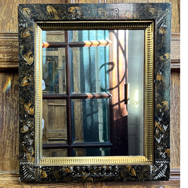 Small American Aesthetic Movement Faux Shell, Gilt and Painted Wall Mirror