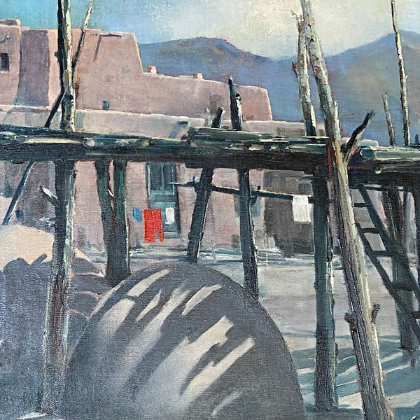 PAWEL AUGUST KONTNY Oil on Canvas Painting, Taos Pueblo with Ornos