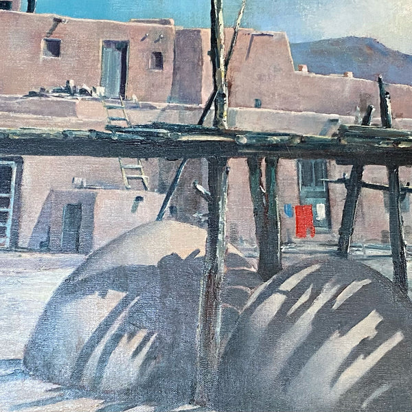 PAWEL AUGUST KONTNY Oil on Canvas Painting, Taos Pueblo with Ornos