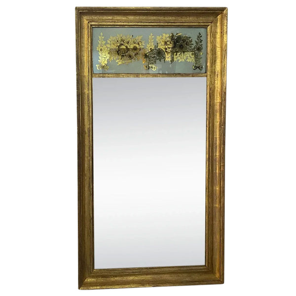 American Federal Gilt Pine and Floral Eglomise Pier Wall Mirror