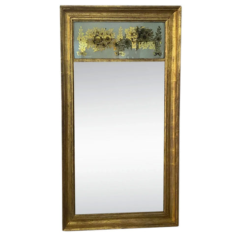 American Federal Gilt Pine and Floral Eglomise Pier Wall Mirror