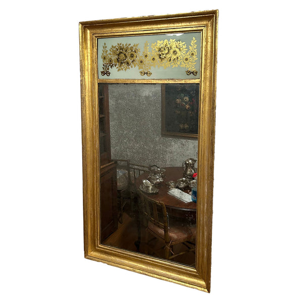 American Federal Gilt Pine and Floral Eglomise Pier Wall Mirror