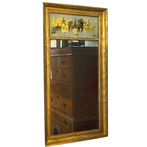 American Federal Gilt Pine and Floral Eglomise Pier Wall Mirror