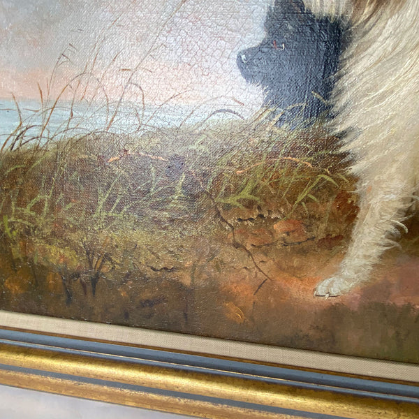 WILLIAM W. WARREN Oil Painting on Canvas, Two Terriers on a Sandy Dune