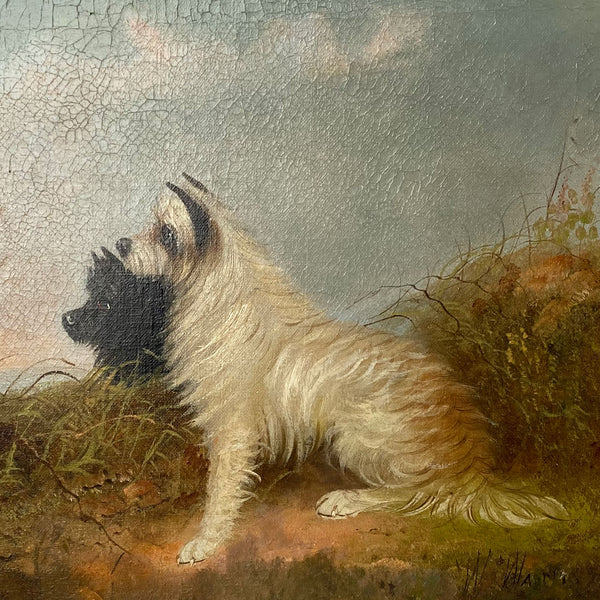 WILLIAM W. WARREN Oil Painting on Canvas, Two Terriers on a Sandy Dune