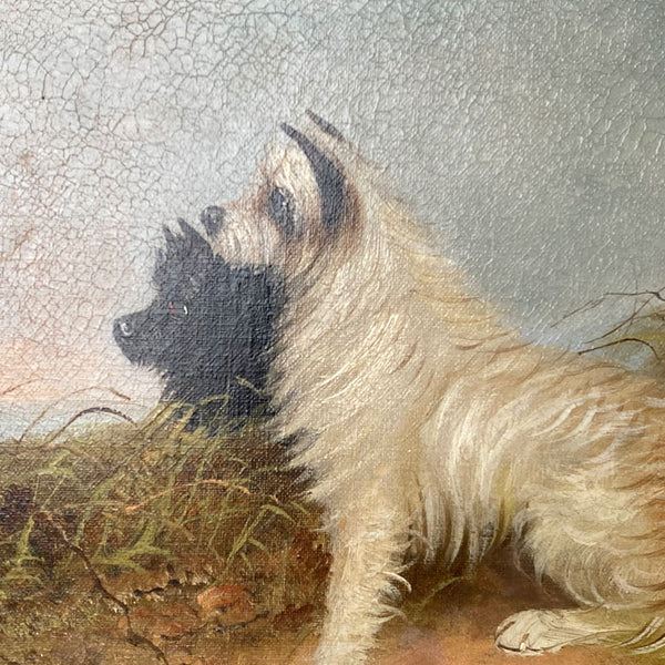 WILLIAM W. WARREN Oil Painting on Canvas, Two Terriers on a Sandy Dune