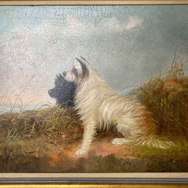 WILLIAM W. WARREN Oil Painting on Canvas, Two Terriers on a Sandy Dune