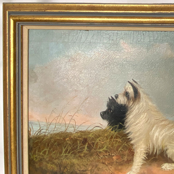 WILLIAM W. WARREN Oil Painting on Canvas, Two Terriers on a Sandy Dune