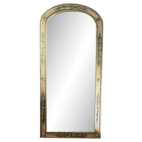 Large French Provincial Green Painted Arched Pier Mirror