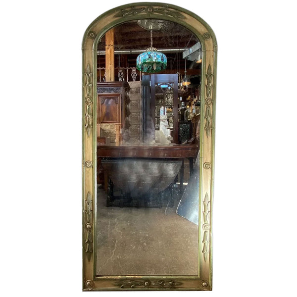 Large French Provincial Green Painted Arched Pier Mirror