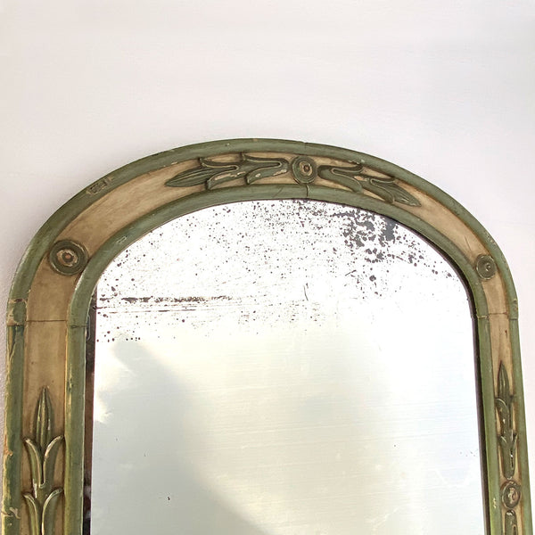 Large French Provincial Green Painted Arched Pier Mirror