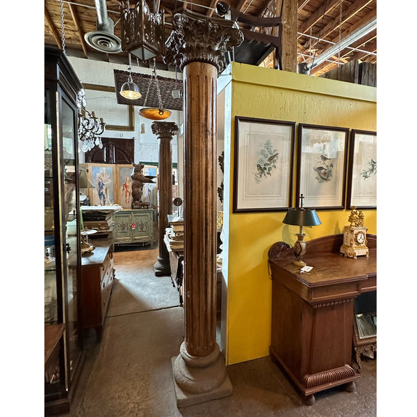 Pair Very Large Anglo Indian Teak and Limestone Architectural Pillars