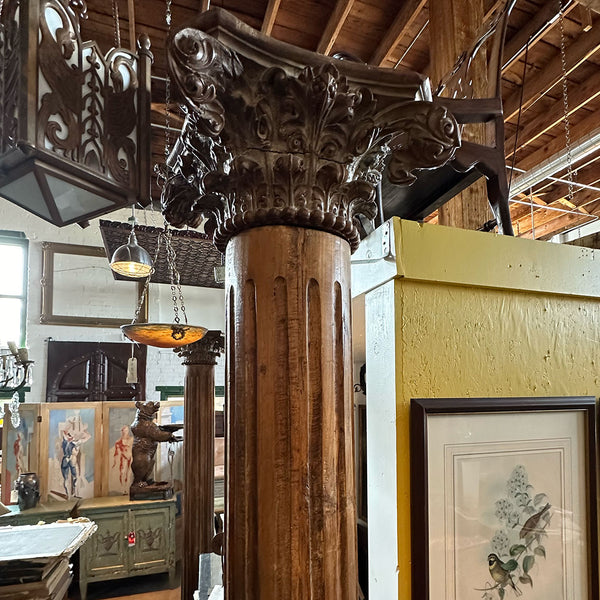 Pair Very Large Anglo Indian Teak and Limestone Architectural Pillars