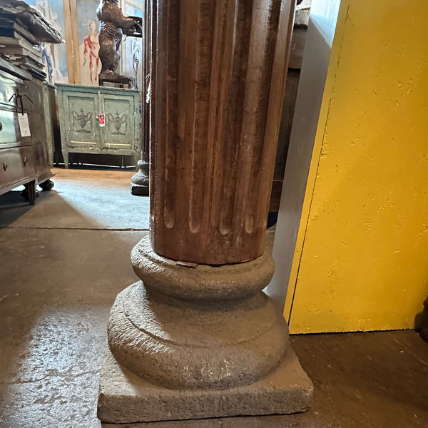 Pair Very Large Anglo Indian Teak and Limestone Architectural Pillars