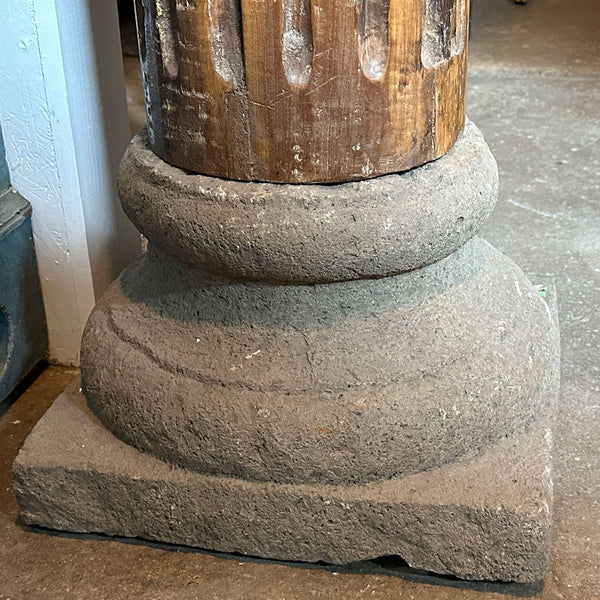 Pair Very Large Anglo Indian Teak and Limestone Architectural Pillars