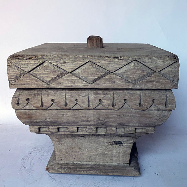 Large Indian Teak Architectural Square Pillar Capital