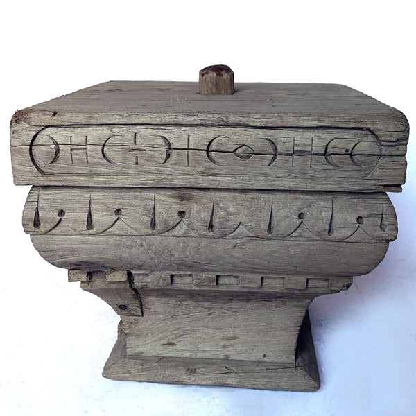 Large Indian Teak Architectural Square Pillar Capital