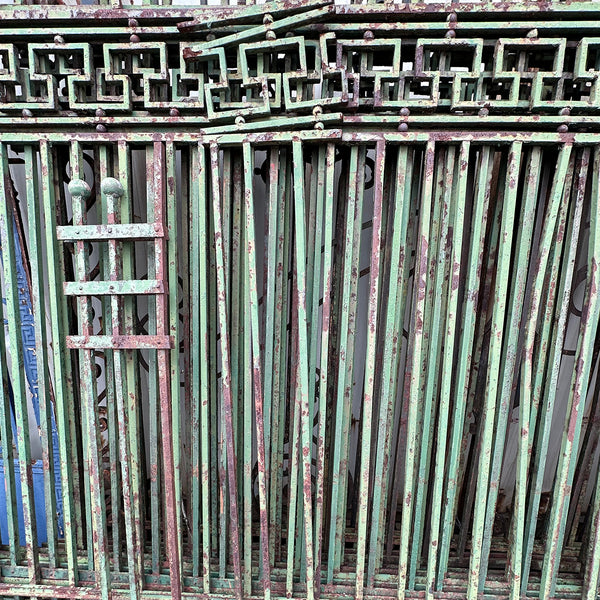 Continental Jugendstil Green Painted Wrought Iron Fence Panels, Gates and Post