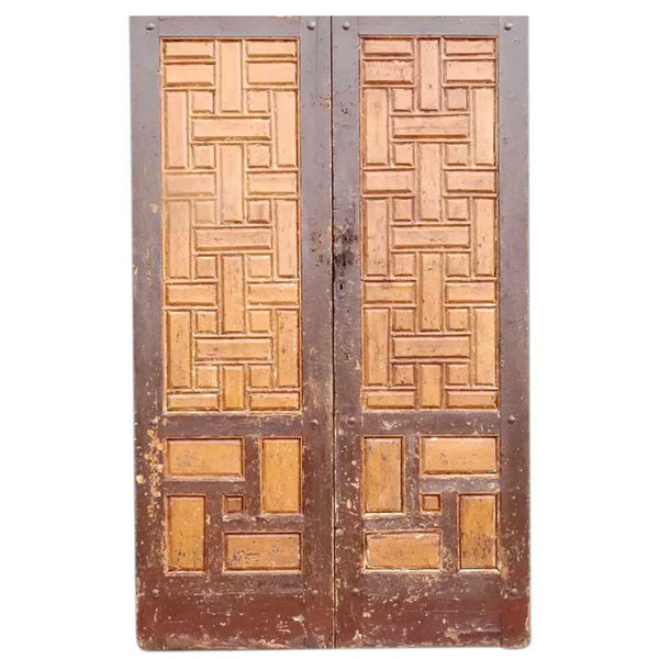 Large Moorish Painted Pine Panelled Double Door
