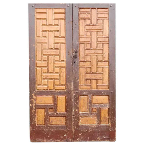 Large Moorish Painted Pine Panelled Double Door