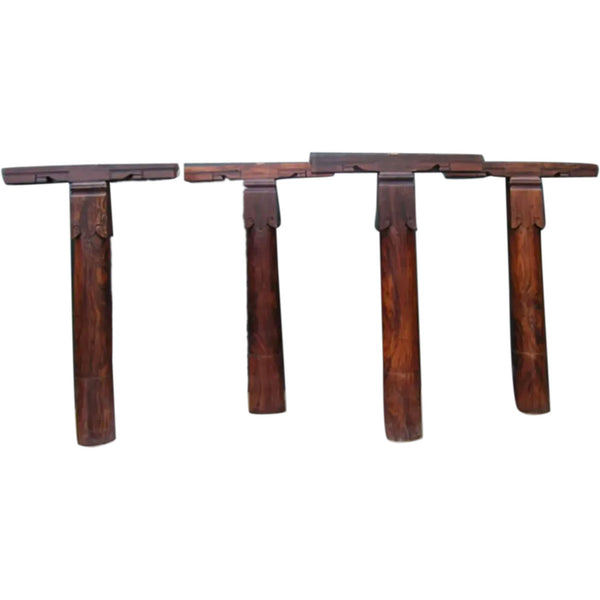 Set of Four Indian Kerala Solid Rosewood Architectural Pillars and Brackets