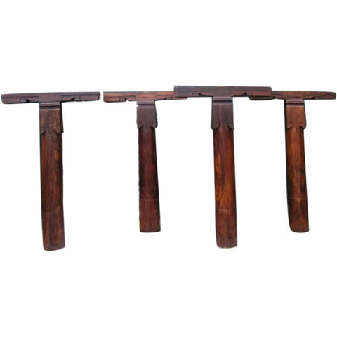 Set of Four Indian Kerala Solid Rosewood Architectural Pillars and Brackets