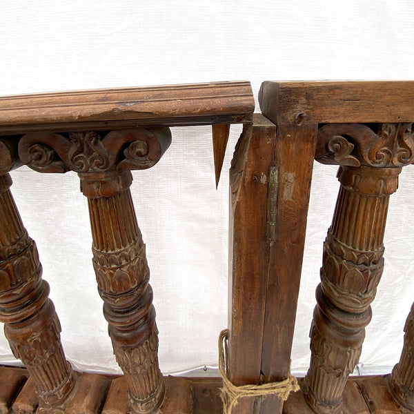 Pair of Indo-Portuguese Teak Gates and Baluster Architectural Railings