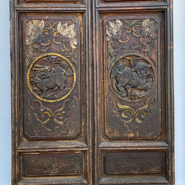 Chinese Qing Shanxi Province Painted Elm Four-Panel Doors / Screen Panels