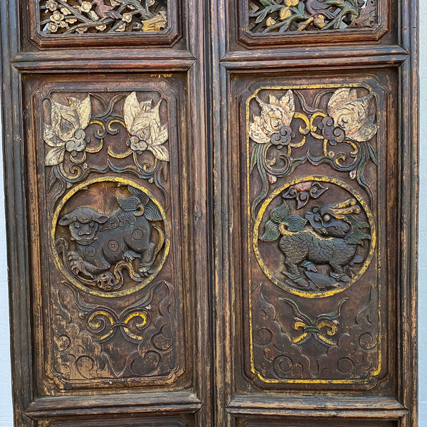 Chinese Qing Shanxi Province Painted Elm Four-Panel Doors / Screen Panels