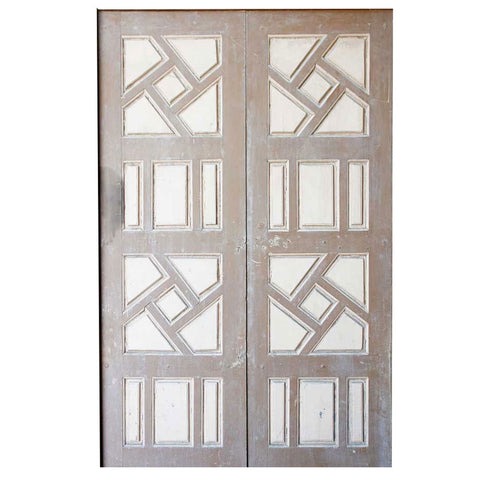 Large Moorish Style Painted Pine Panelled Double Door