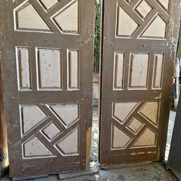 Large Moorish Style Painted Pine Panelled Double Door