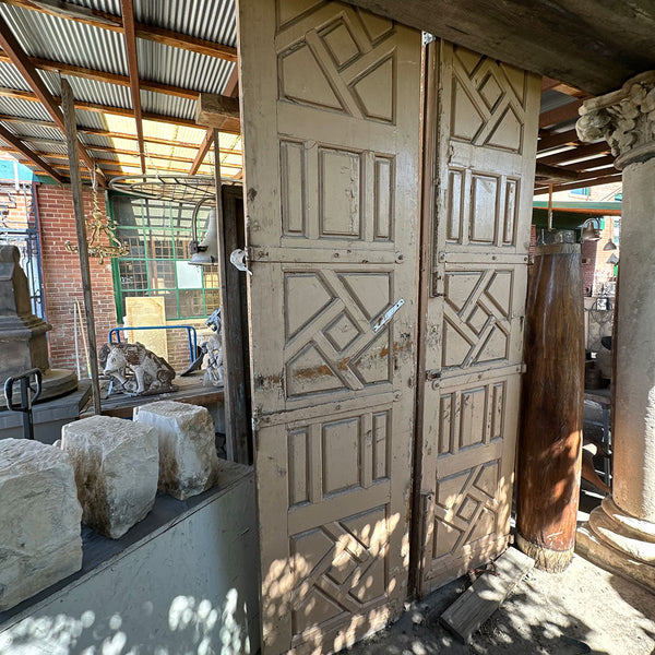 Large Moorish Style Painted Pine Panelled Double Door