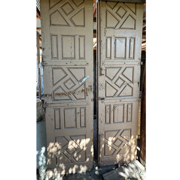 Large Moorish Style Painted Pine Panelled Double Door