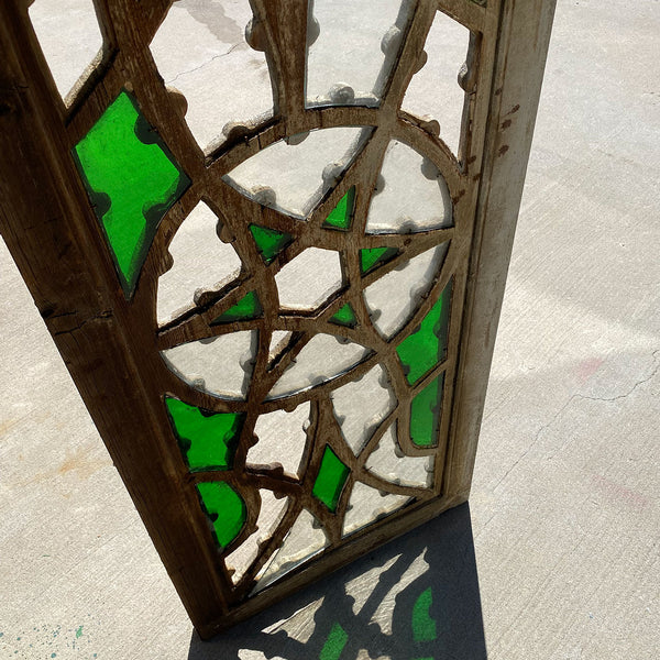 Moorish Style Pine Fretwork and Stained Glass Transom Window