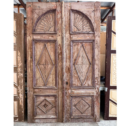 Large French Colonial Painted Pine Panelled Double Door