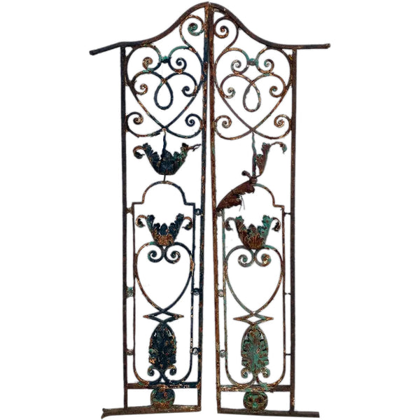 Pair of French Colonial Louis XV Style Painted Wrought Iron Architectural Grilles