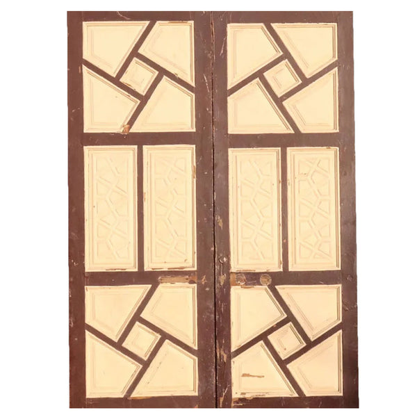 Large Moorish Painted Pine Panelled Double Door