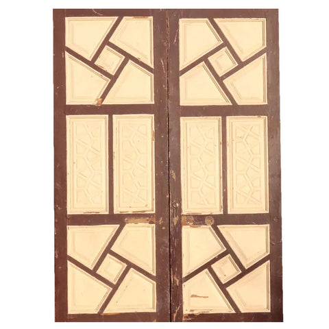 Large Moorish Painted Pine Panelled Double Door