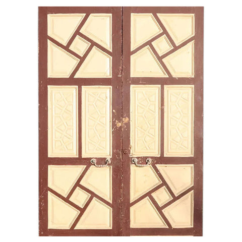 Large Moorish Painted Pine Paneled Double Door