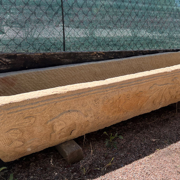 Large Early Chinese Qing Carved Limestone Trough