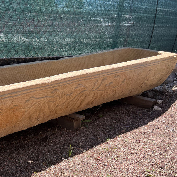 Large Early Chinese Qing Carved Limestone Trough