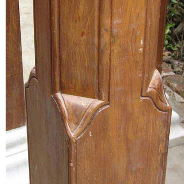 Pair Tall Brass Banded Teak and Marble Base Architectural 10.5-Foot Columns