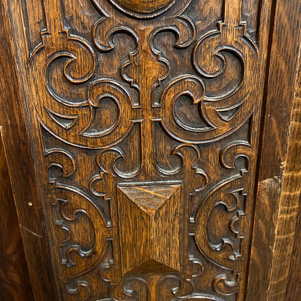 American Jacobean Revival Oak and Limestone Trumeau Fireplace Surround