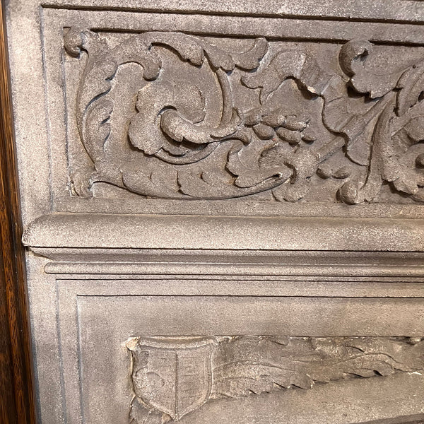 American Jacobean Revival Oak and Limestone Trumeau Fireplace Surround