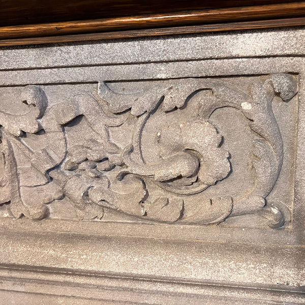 American Jacobean Revival Oak and Limestone Trumeau Fireplace Surround