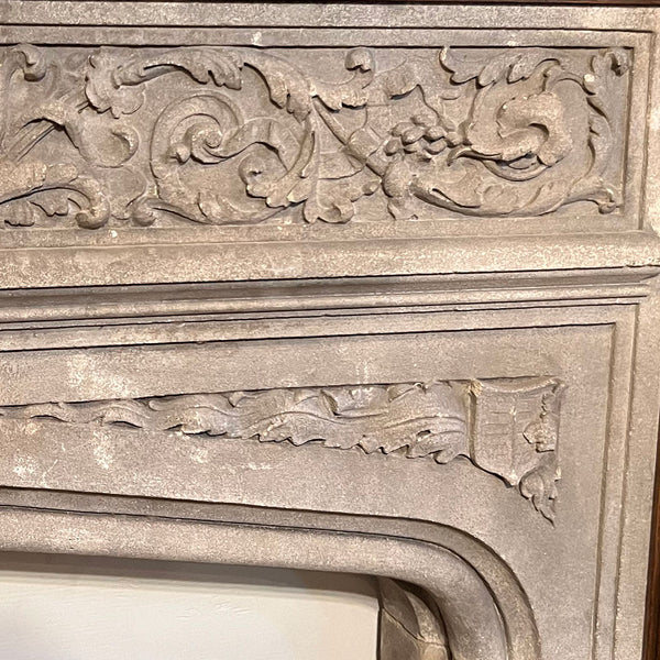 American Jacobean Revival Oak and Limestone Trumeau Fireplace Surround