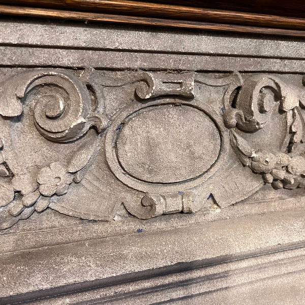 American Jacobean Revival Oak and Limestone Trumeau Fireplace Surround