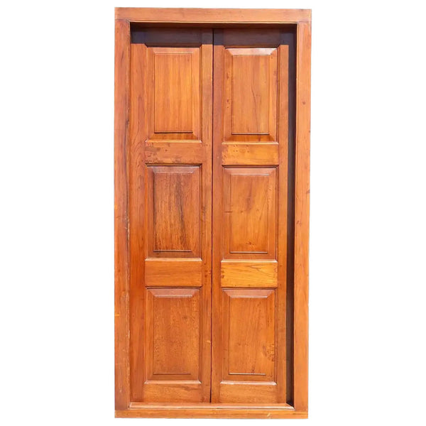 Large Anglo Indian Teak Paneled Double Door with Frame